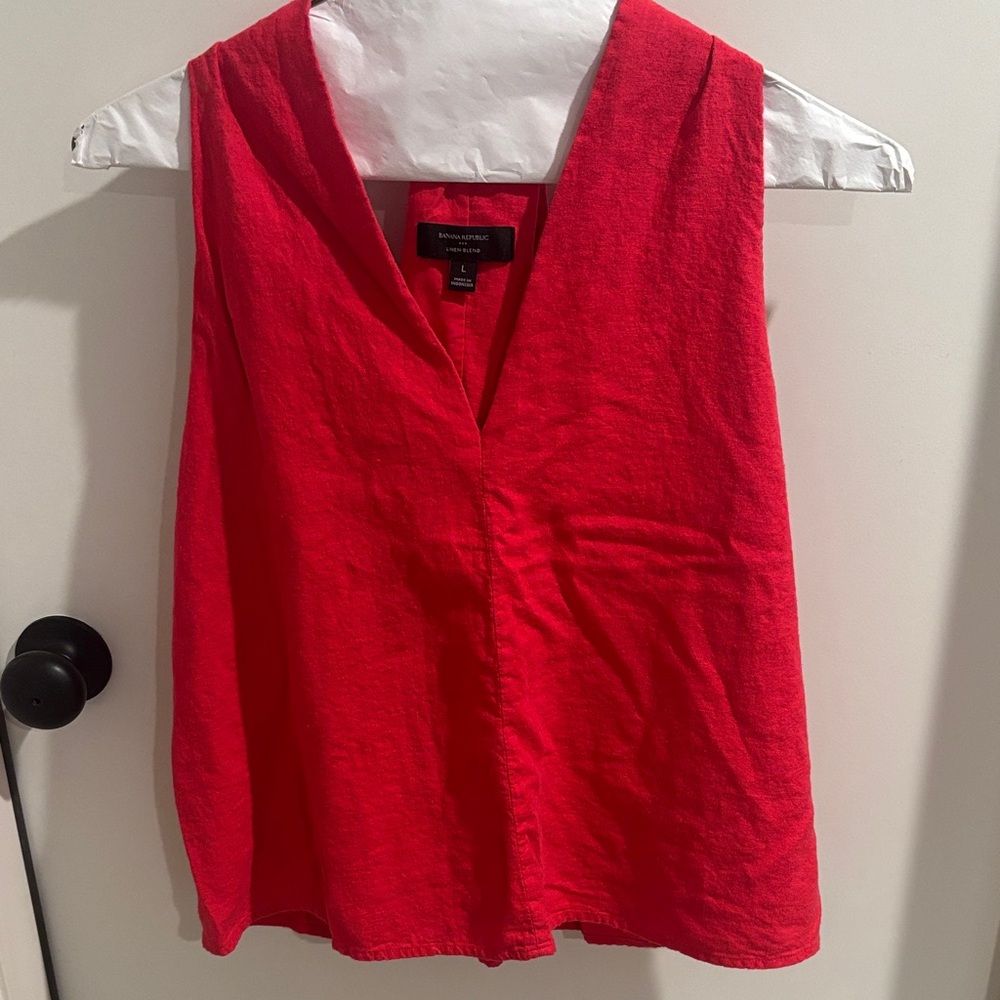 Banana Republic Red V-Neck Linen Camisole